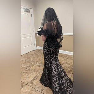 Black mermaid dress with train